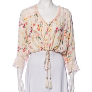 FARM Rio Cream Tie Front Crop Blouse